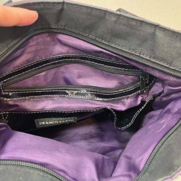 Franco Sarto Purple Quilted Black Patent Leather Zip Tote Bag Handbag 9x4x8" - Picture 9 of 13